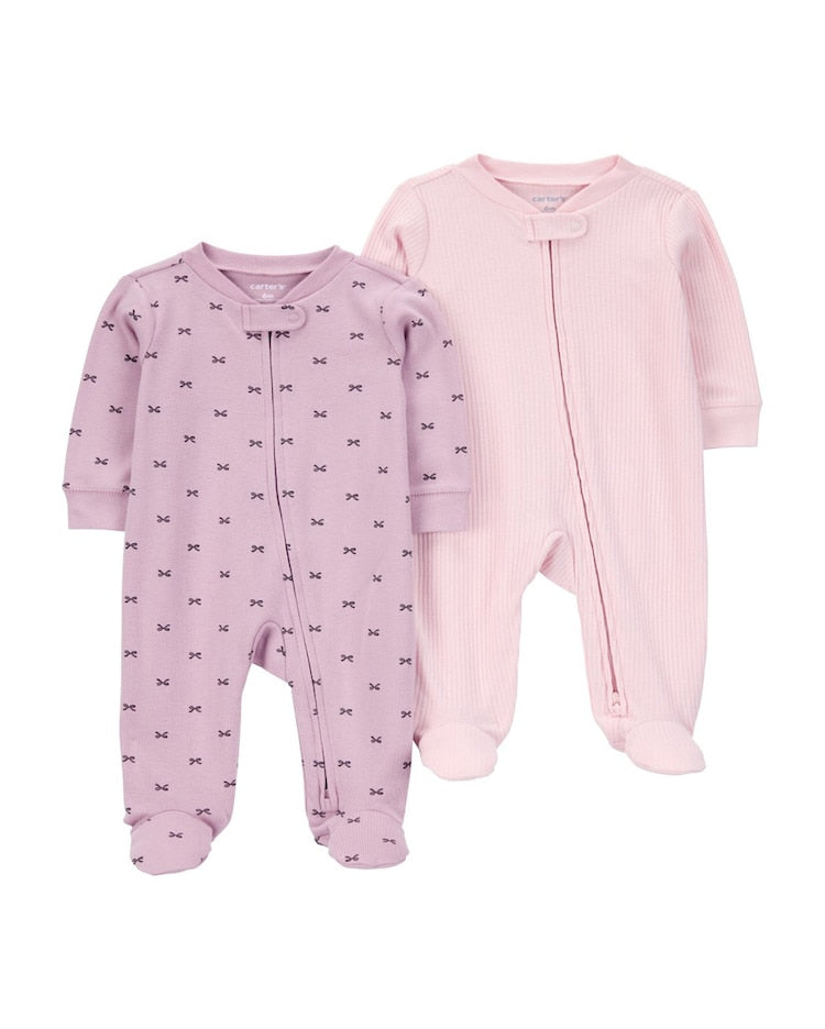 Kit macacão bebê 2 peças com pezinho canelado laço multicor | Carter's