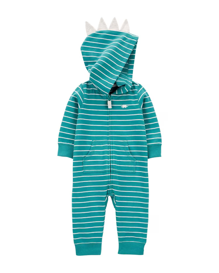 Macacão bebê listrado dinossauro com bolso azul |