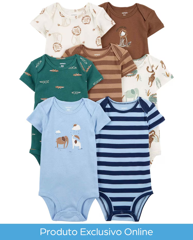 Kit body bebê 7 peças elefante listrado multicor |