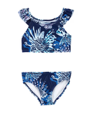 Biquíni infantil com babados mar azul |